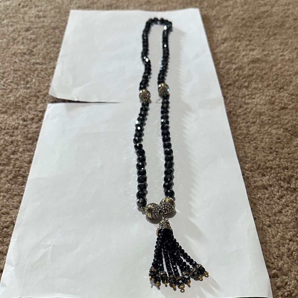Source Unknown Black and Gold Tassel Necklace